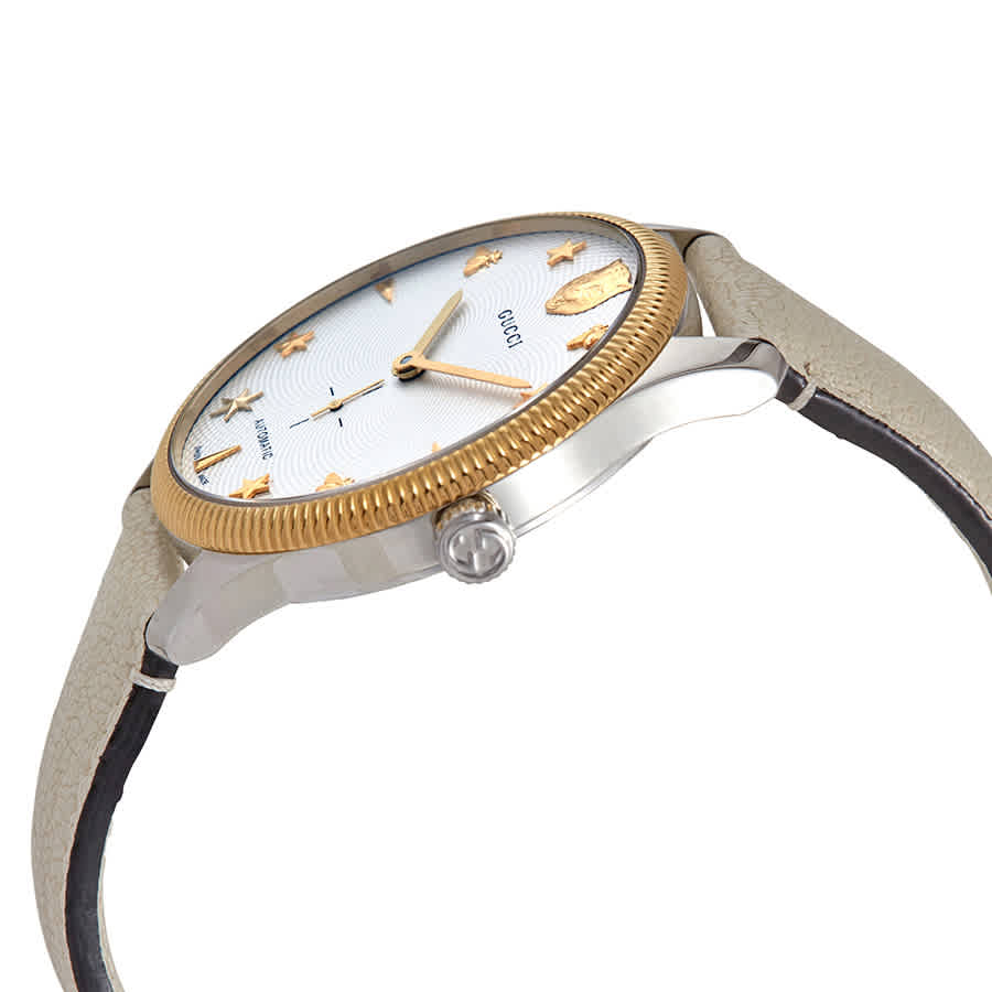 Gucci G Timeless Automatic Silver Dial Beige Leather Strap Watch For Men - YA126348 Buy Now By Gucci