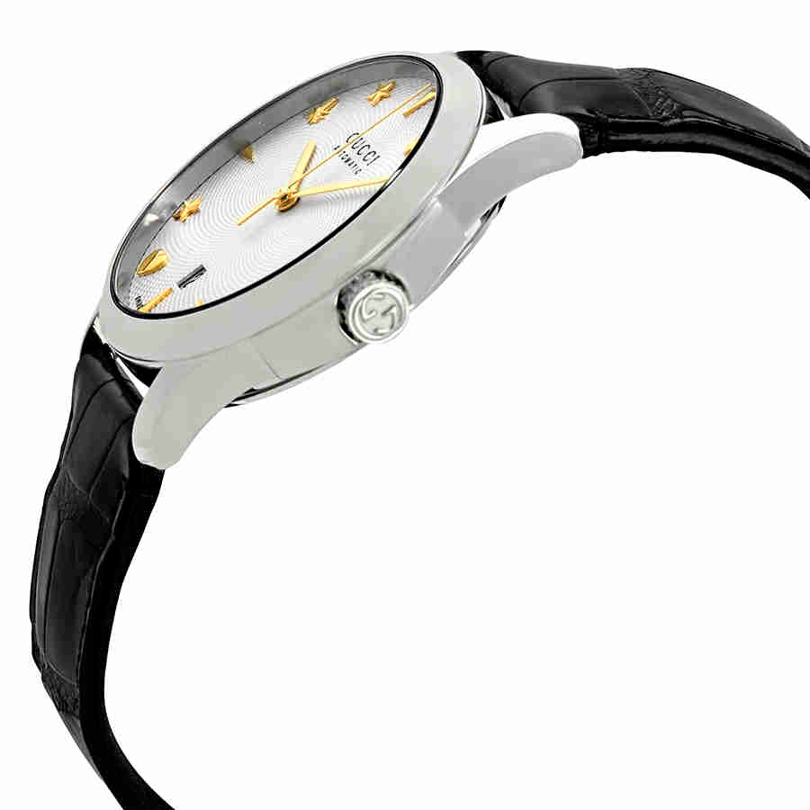 Gucci G Timeless Automatic Silver Dial Black Leather Strap Unisex Watch - YA126468 Buy Now By Gucci