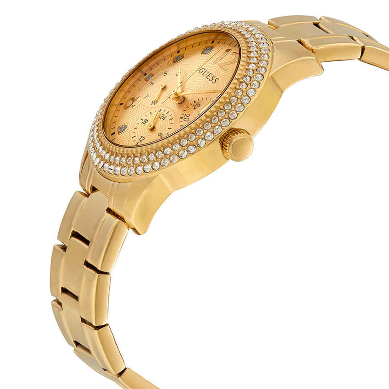 Guess Bedazzle Diamonds Gold Dial Gold Steel Strap Watch For Women - W1097L2 Buy Now By Guess