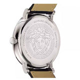 Versace V-Circle Black Manifesto Courage Quartz Silver Dial Black Leather Strap Watch for Men - VBQ080017 Buy Now By Versace