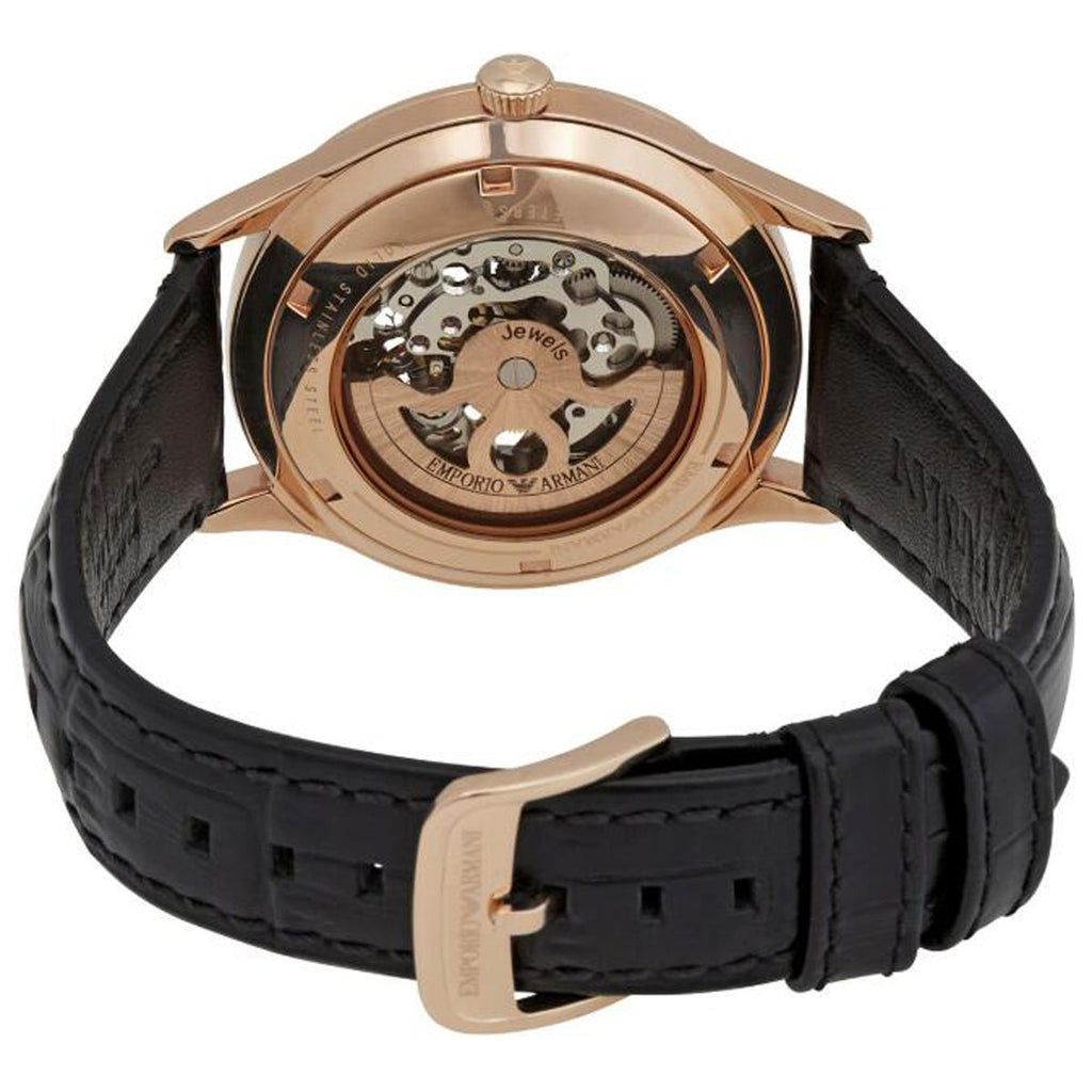 Emporio Armani Meccanico White Skeleton Dial Black Leather Strap Watch For Men - AR1924 Buy Now By Emporio Armani