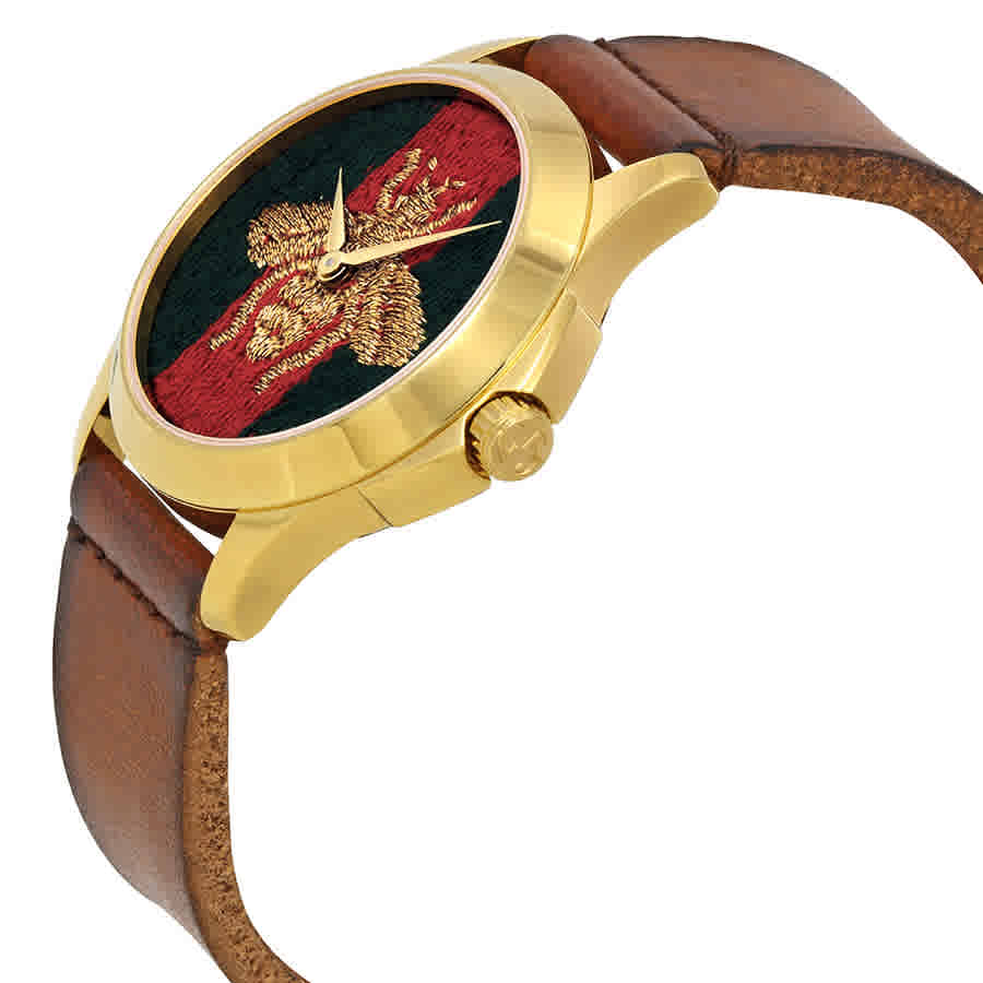 Gucci G Timeless Quartz Green & Red Dial Brown Leather Strap Watch For Men - YA126451 Buy Now By Gucci