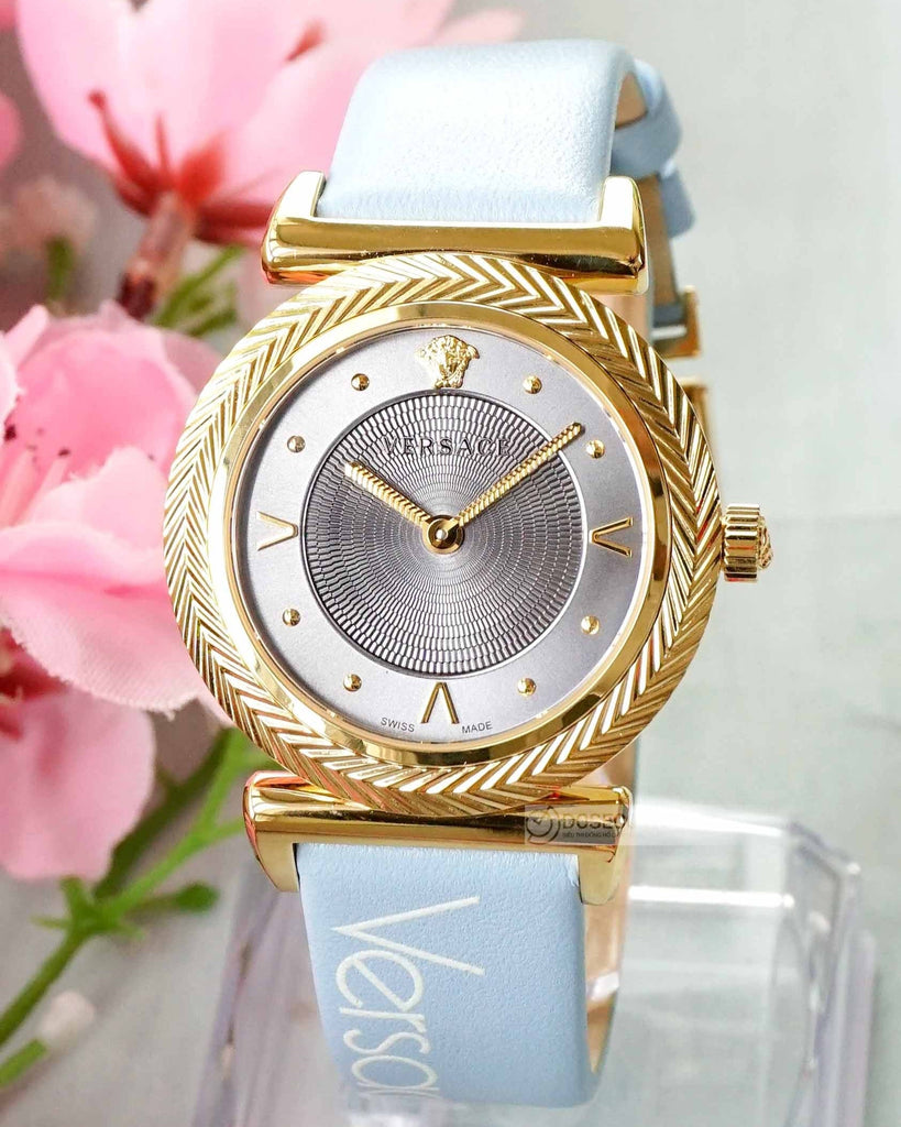 Versace V-Motif Grey Dial Blue Leather Strap Watch for Women - VERE00318 Buy Now By Versace