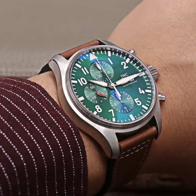 IWC Pilot's Watch Chronograph Edition Racing Green 43mm Green Dial Brown Leather Strap Watch for Men - IW377726 Buy Now By IWC