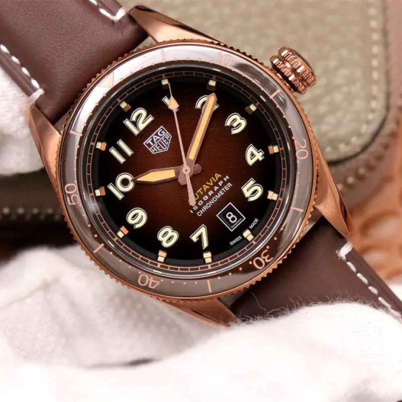 Tag Heuer Autavia 42mm Brown Dial Brown Leather Strap Watch for Men - WBE5191.FC8276