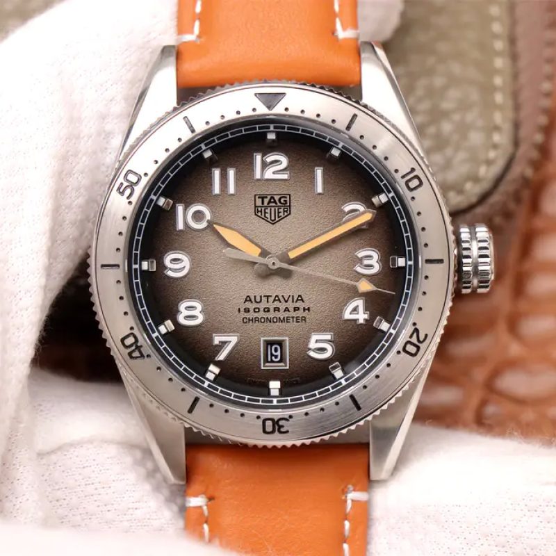 Tag Heuer Autavia Isograph Grey Dial Calfskin Brown Leather Strap Watch for Men - WBE5111.FC8267 Buy Now By Tag Heuer