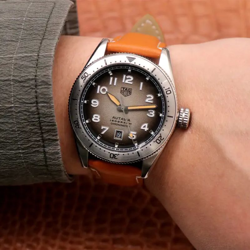 Tag Heuer Autavia Isograph Grey Dial Calfskin Brown Leather Strap Watch for Men - WBE5111.FC8267 Buy Now By Tag Heuer