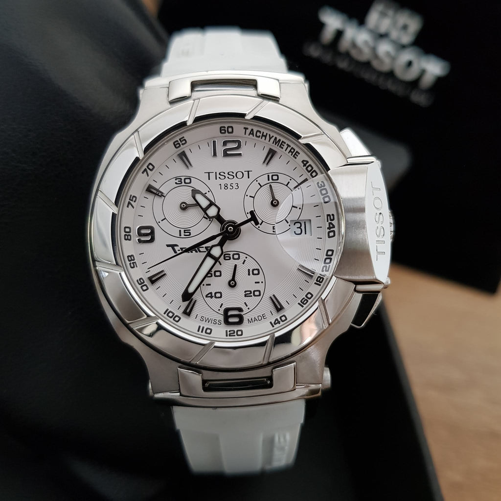 Tissot T Race Lady Chronograph White Dial White Rubber Strap Watch for Women - T048.217.17.017.00 Buy Now By Tissot