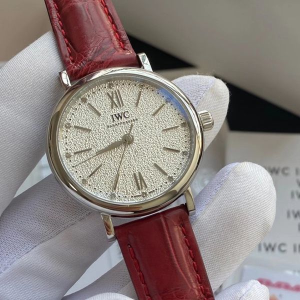IWC Portofino Automatic Diamonds Silver Dial Red Leather Strap Watch for Women - IW357408 Buy Now By IWC