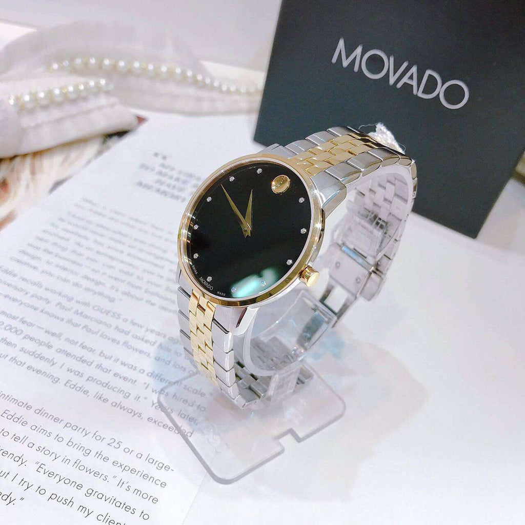 Movado Museum Classic Diamonds Black Dial Two Tone Steel Strap Watch for Men - 0607202 Buy Now By Movado