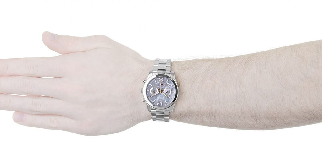 Fossil Perfect Boyfriend Mother of Pearl Blue Dial Silver Steel Strap Watch for Women - ES3880