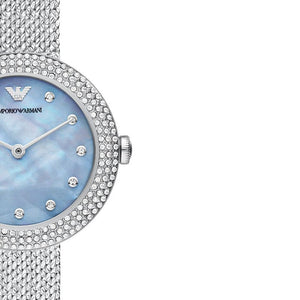 Emporio Armani Rosa Diamonds Mother of Pearl Blue Dial Silver Mesh Bracelet Watch For Women - AR11380 Buy Now By Emporio Armani