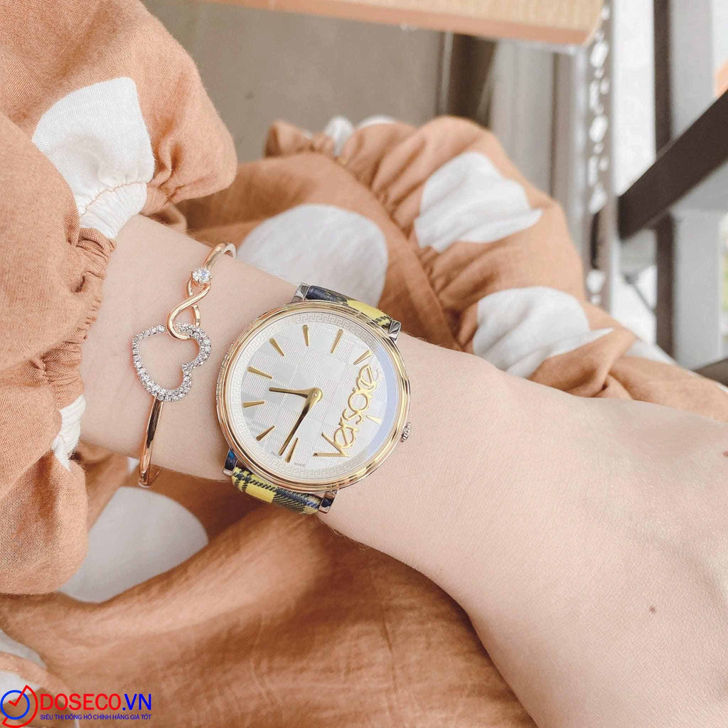 Versace V-Circle The Clans Edition Silver Dial Multicolor Leather Strap Watch for Women - VE8100118 Buy Now By Versace