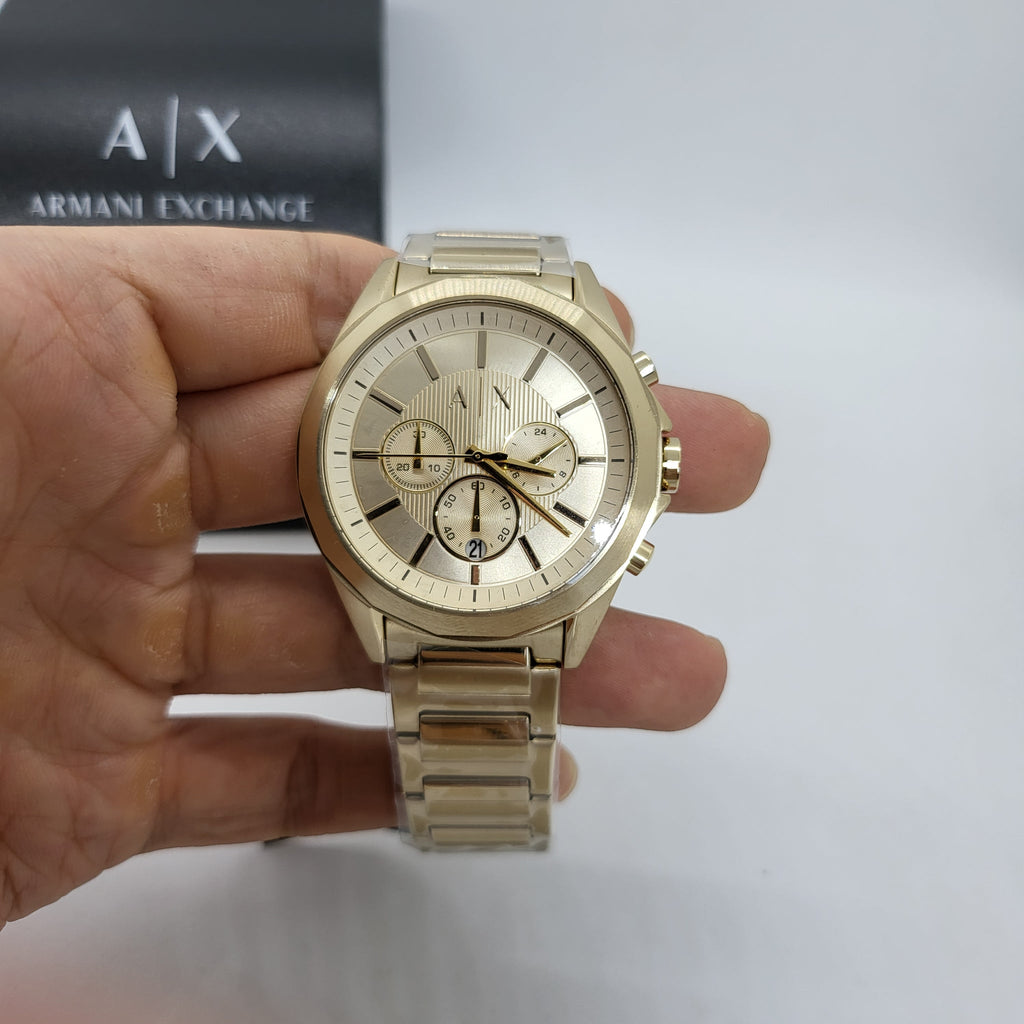 Armani Exchange Drexler Chronograph Gold Dial Gold Steel Strap Watch For Men - AX2602