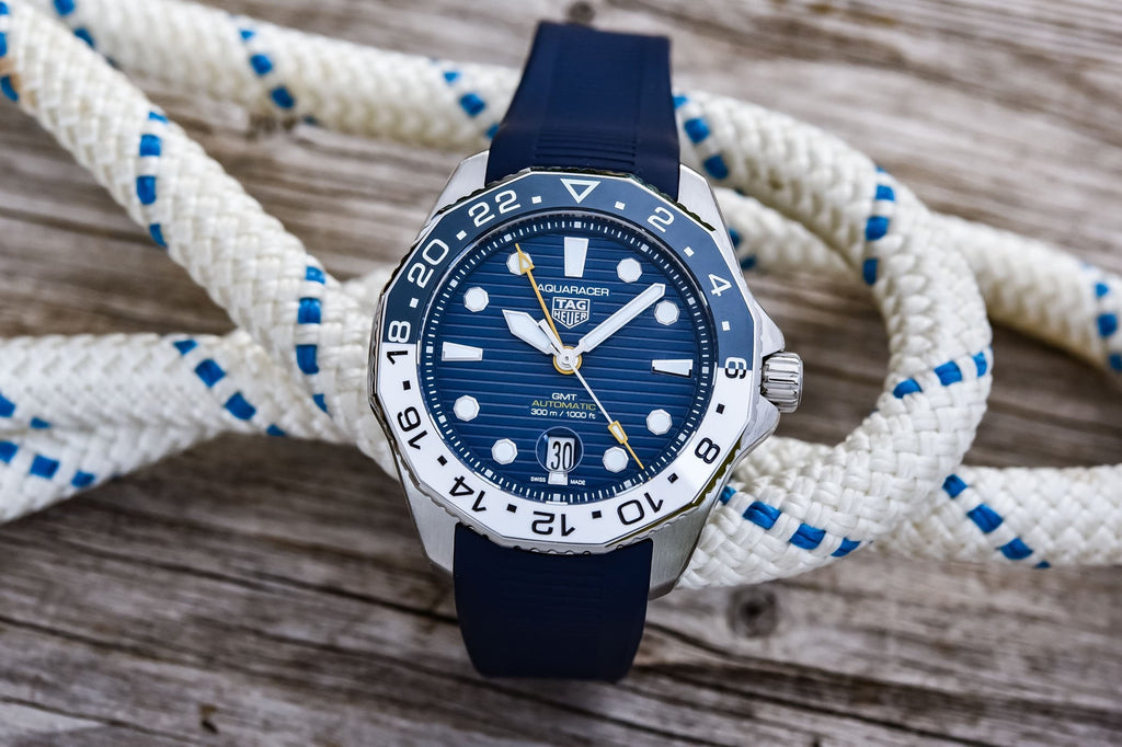 Tag Heuer Aquaracer Professional 300 GMT Automatic Blue Dial Blue Rubber Strap Watch for Men - WBP2010.FT6198 Buy Now By Tag Heuer