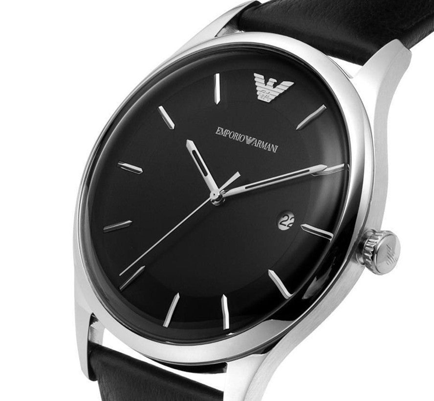 Emporio Armani Lambda Classic Quartz Black Dial Black Leather Strap Watch For Men - AR11020 Buy Now By Emporio Armani