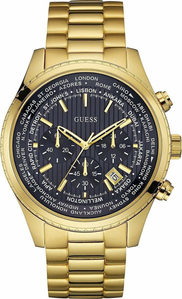 Guess Multifunction Black Dial Gold Steel Strap Watch for Men - W0602G1 Buy Now By Guess
