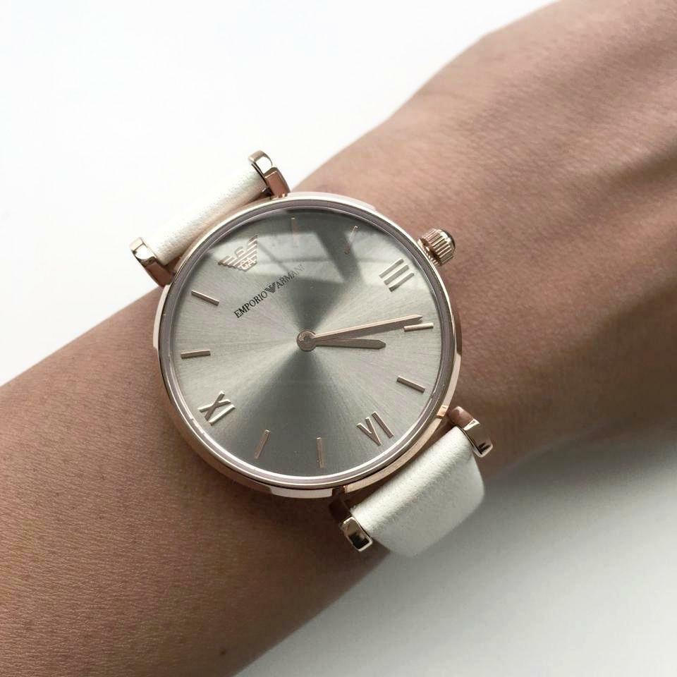 Emporio Armani Gianni T Bar Light Brown Dial White Leather Strap Watch For Women - AR1769 Buy Now By Emporio Armani