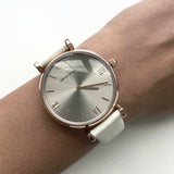 Emporio Armani Gianni T Bar Light Brown Dial White Leather Strap Watch For Women - AR1769 Buy Now By Emporio Armani