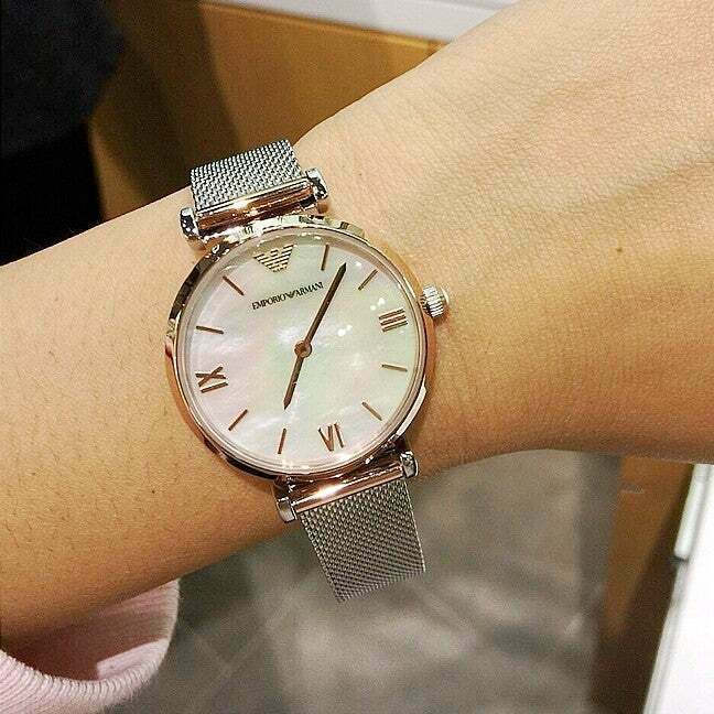 Emporio Armani Gianni T Bar Mother of Pearl Dial Silver Mesh Bracelet Watch For Women - AR2068 Buy Now By Emporio Armani