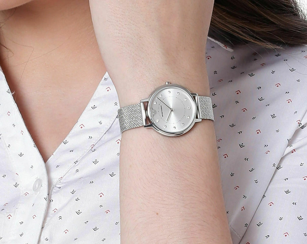 Emporio Armani Kappa Silver Dial Silver Mesh Bracelet Watch For Women - AR11128 Buy Now By Emporio Armani