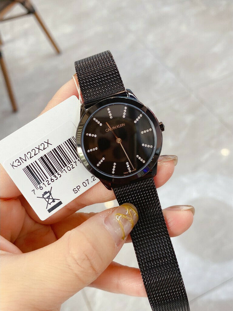 Calvin Klein Minimal Diamonds Black Dial Black Mesh Bracelet Watch for Women - K3M22X2X Buy Now By Calvin Klein