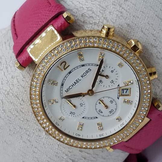 Michael Kors Parker Chronograph White Dial Pink Leather Strap Watch for Women - MK2297 Buy Now By Michael Kors