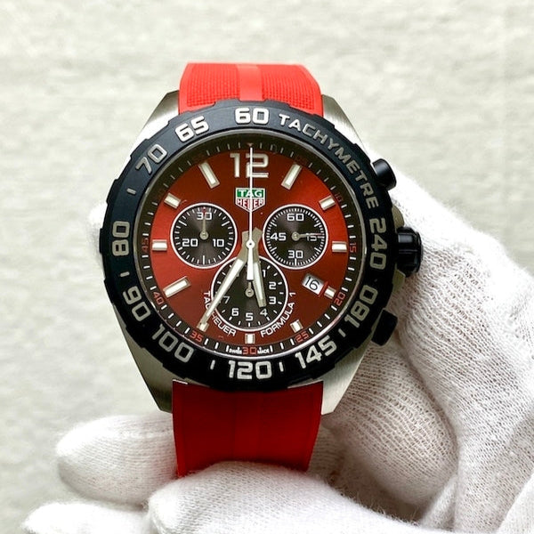 Tag Heuer Formula 1 Chronograph 41mm Red Dial Red Rubber Strap Watch for Men - CAZ101AN.FT8055