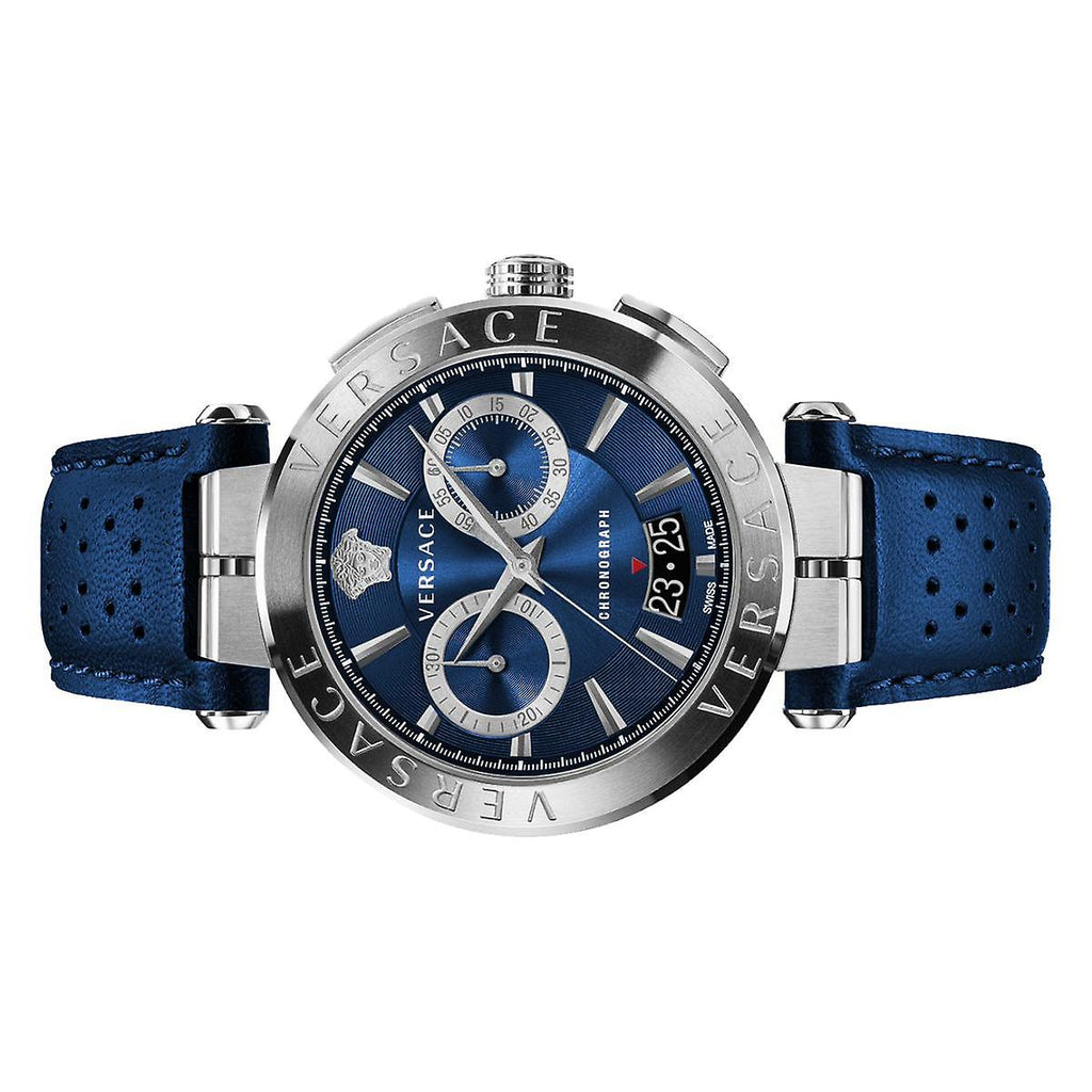 Versace Aion Chronograph Blue Dial Blue Leather Strap Watch for Men - VE1D01220 Buy Now By Versace