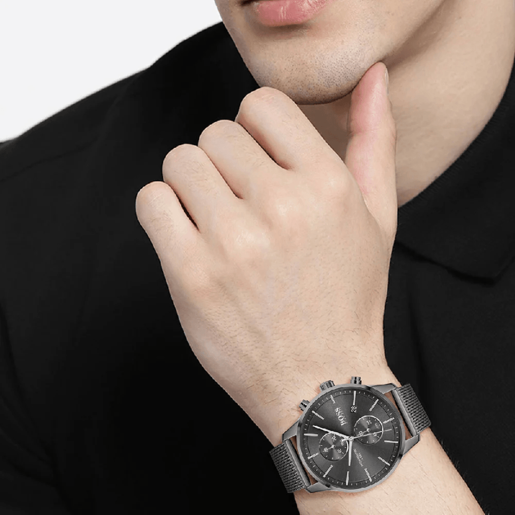 Hugo Boss Associate Black Dial Black Mesh Bracelet Watch for Men - 1513769 Buy Now By Hugo Boss