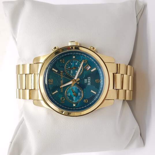 Michael Kors Runway Hunger Stop100 Series Blue Dial Gold Steel Strap Watch for Women - MK5815 Buy Now By Michael Kors