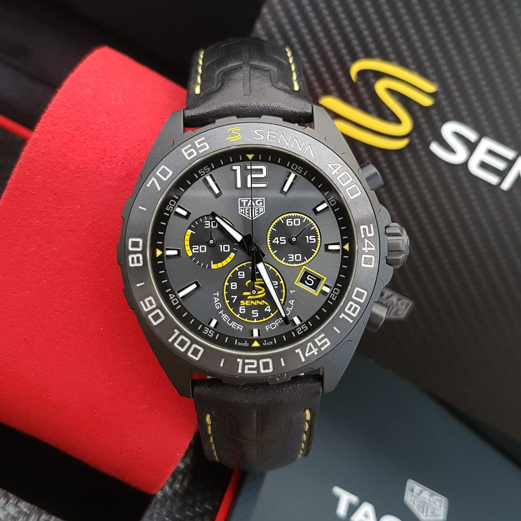 Tag Heuer Formula 1 Chronograph Senna Black Dial Black Leather Strap Watch for Men - CAZ101AJ.FC6487