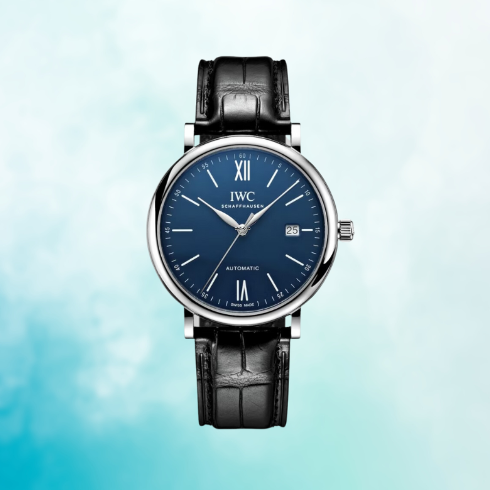 IWC Portofino '150 Years Edition' Automatic Blue Dial Black Leather Strap Watch for Men - IW356518 Buy Now By IWC