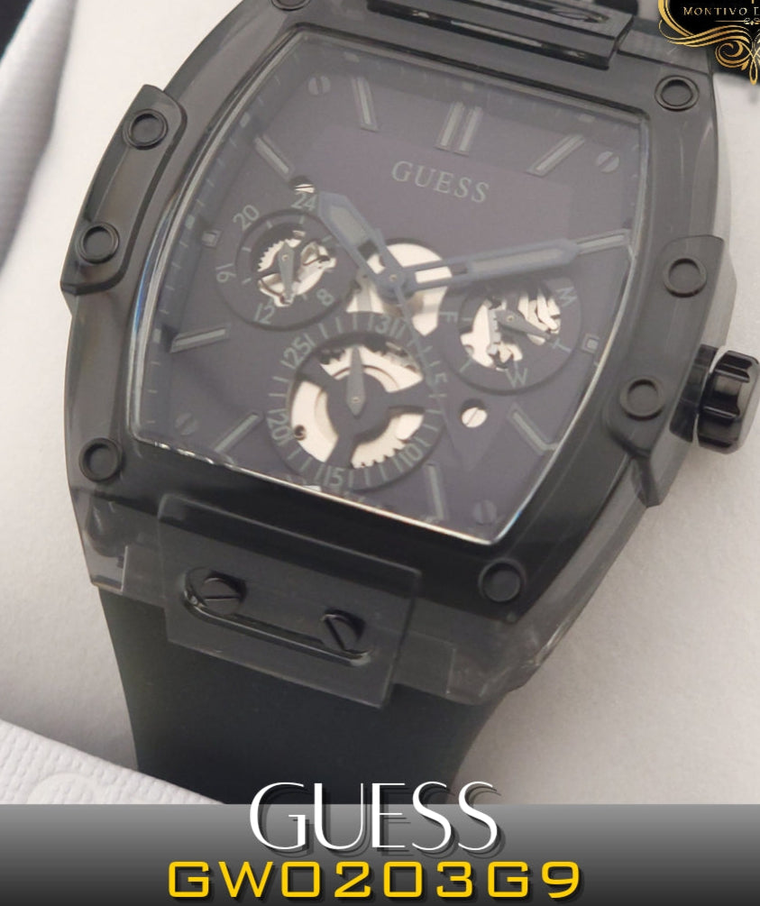 Guess Phoenix Multifunction Black Dial Grey Silicone Strap Watch For Men - GW0203G9 Buy Now By Guess