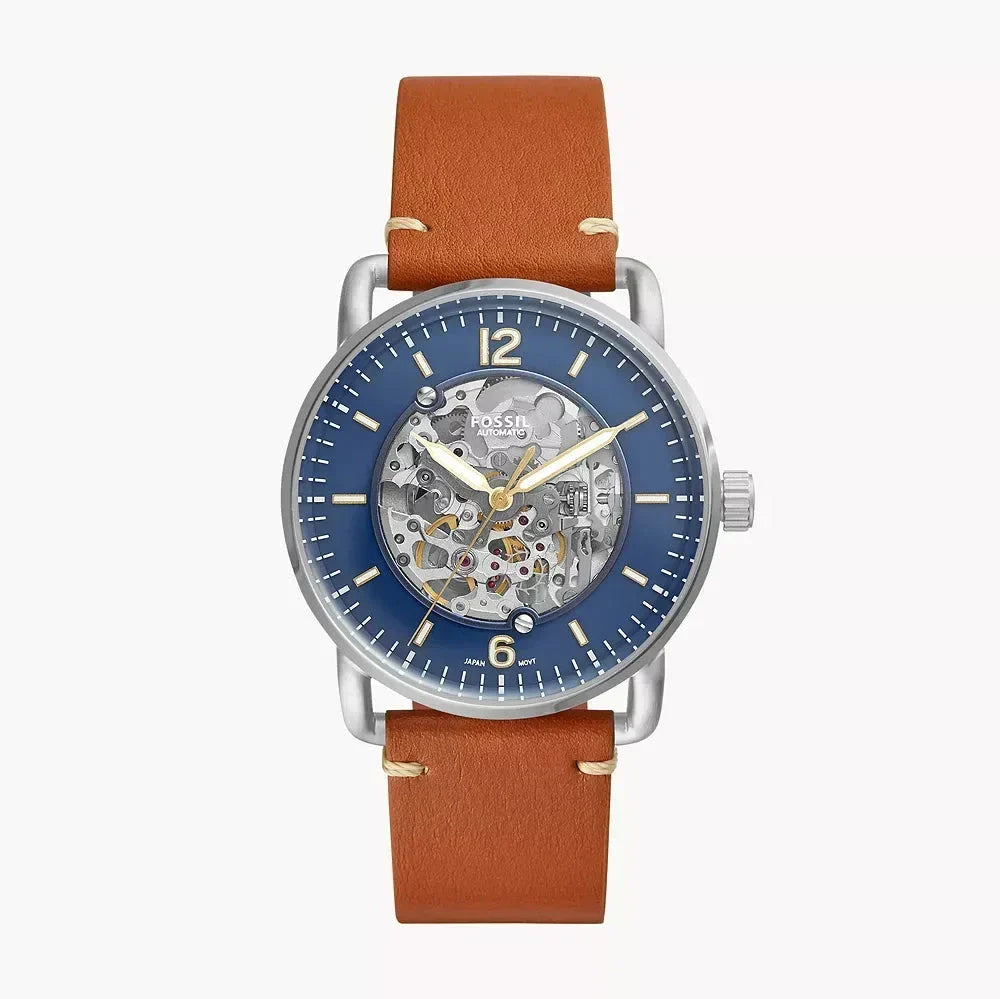 Fossil Forrester Luggage Automatic Skeleton Blue Dial Brown Leather Strap Watch for Men - ME3179 Buy Now By Fossil