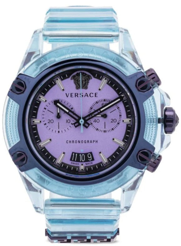 Versace Icon Active Chronograph Purple Dial Blue Silicone Strap Watch For Men - VEZ701523 Buy Now By Versace