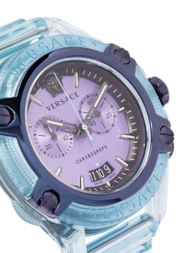 Versace Icon Active Chronograph Purple Dial Blue Silicone Strap Watch For Men - VEZ701523 Buy Now By Versace