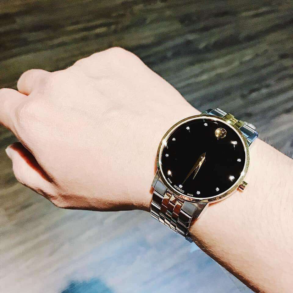 Movado Museum Classic Diamonds Black Dial Two Tone Steel Strap Watch for Men - 0607202 Buy Now By Movado