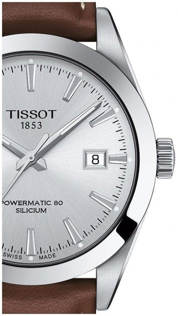 Tissot Gentleman Powermatic 80 Silicium Silver Dial Brown Leather Strap Watch For Men - T127.407.16.031.00 Buy Now By Tissot