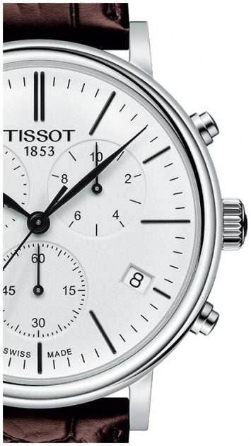 Tissot Carson Premium Chronograph White Dial Brown Leather Strap Watch For Men - T122.417.16.011.00 Buy Now By Tissot