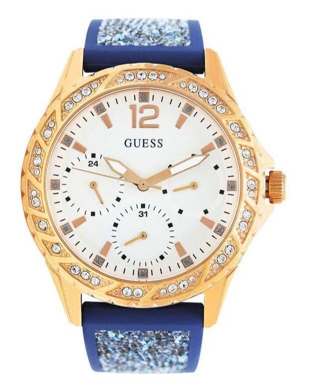 Guess Swirl Analog Quartz White Dial Blue Rubber Strap Watch for Women - W1096L4 Buy Now By Guess