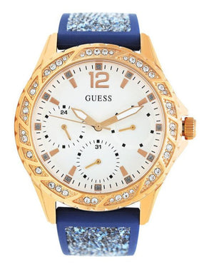 Guess Swirl Analog Quartz White Dial Blue Rubber Strap Watch for Women - W1096L4 Buy Now By Guess