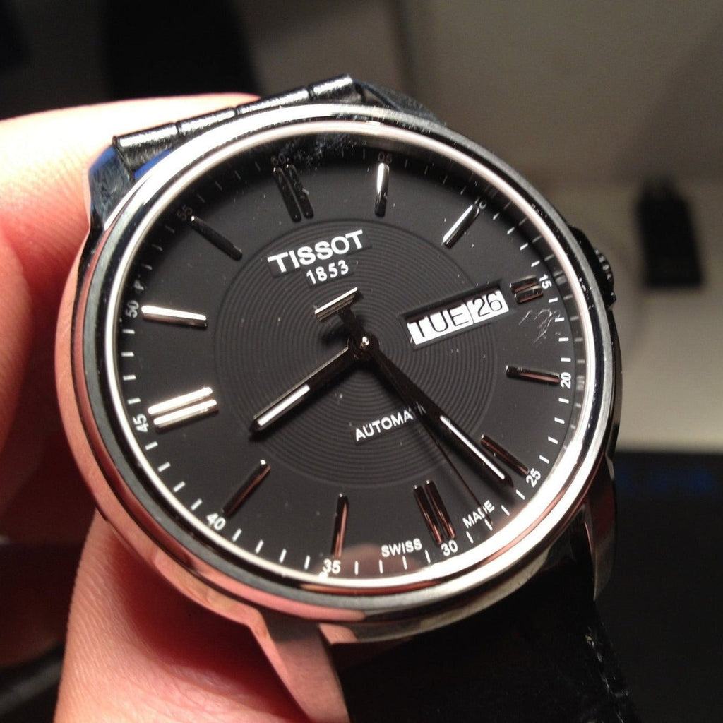 Tissot Automatics III Day Date Black Dial Black Leather Strap Watch For Men - T065.430.16.051.00 Buy Now By Tissot