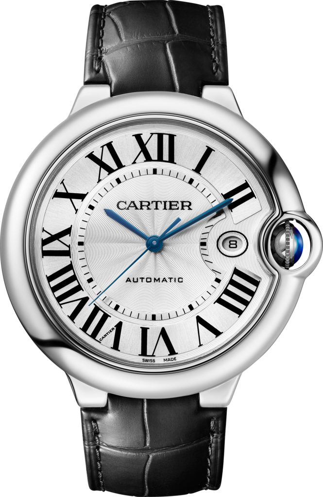 Cartier Ballon Bleu de Cartier Silver Dial Black Leather Strap Watch for Men - WSBB0026 Buy Now By Cartier
