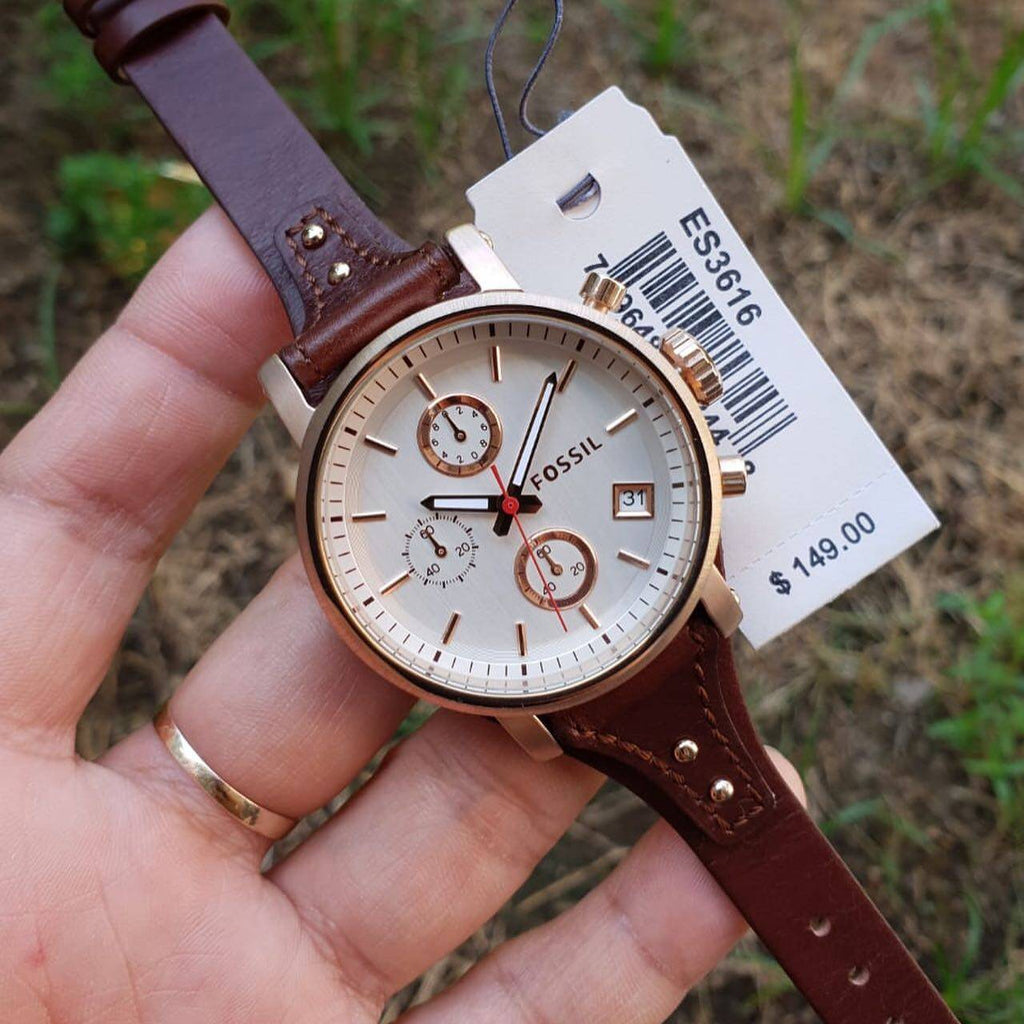 Fossil Boyfriend White Dial Brown Leather Strap Watch for Women - ES3616 Buy Now By Fossil