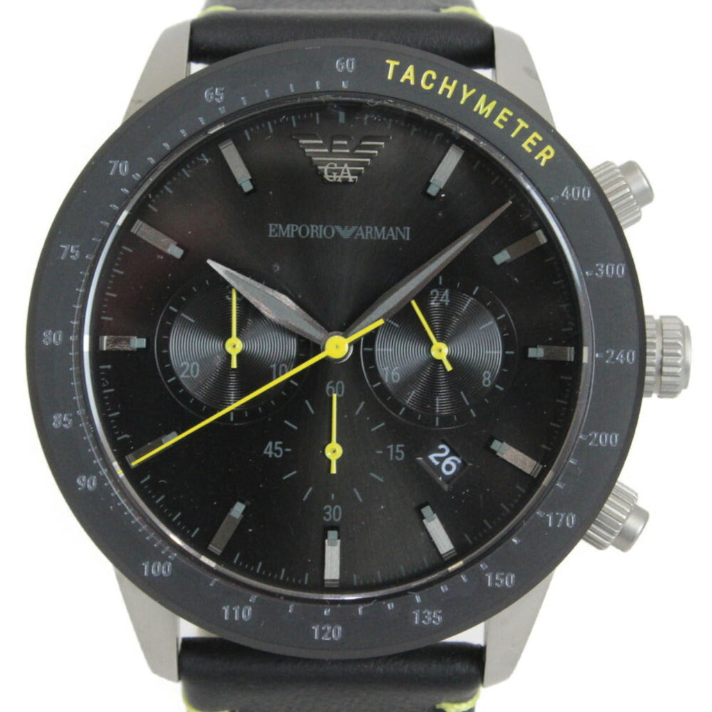 Emporio Armani Mario Chronograph Black Dial Black Leather Strap Watch For Men - AR11325 Buy Now By Emporio Armani