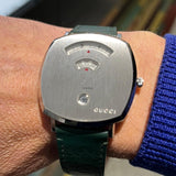 Gucci Grip Silver Dial Green Leather Strap Unisex Watch - YA157412 Buy Now By Gucci