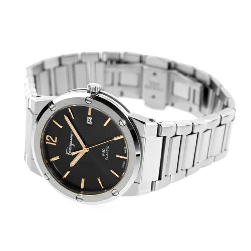 Salvatore Ferragamo F-80 Classic Black Dial Silver Steel Strap Watch for Men - SFDT02423 Buy Now By Salvatore Ferragamo