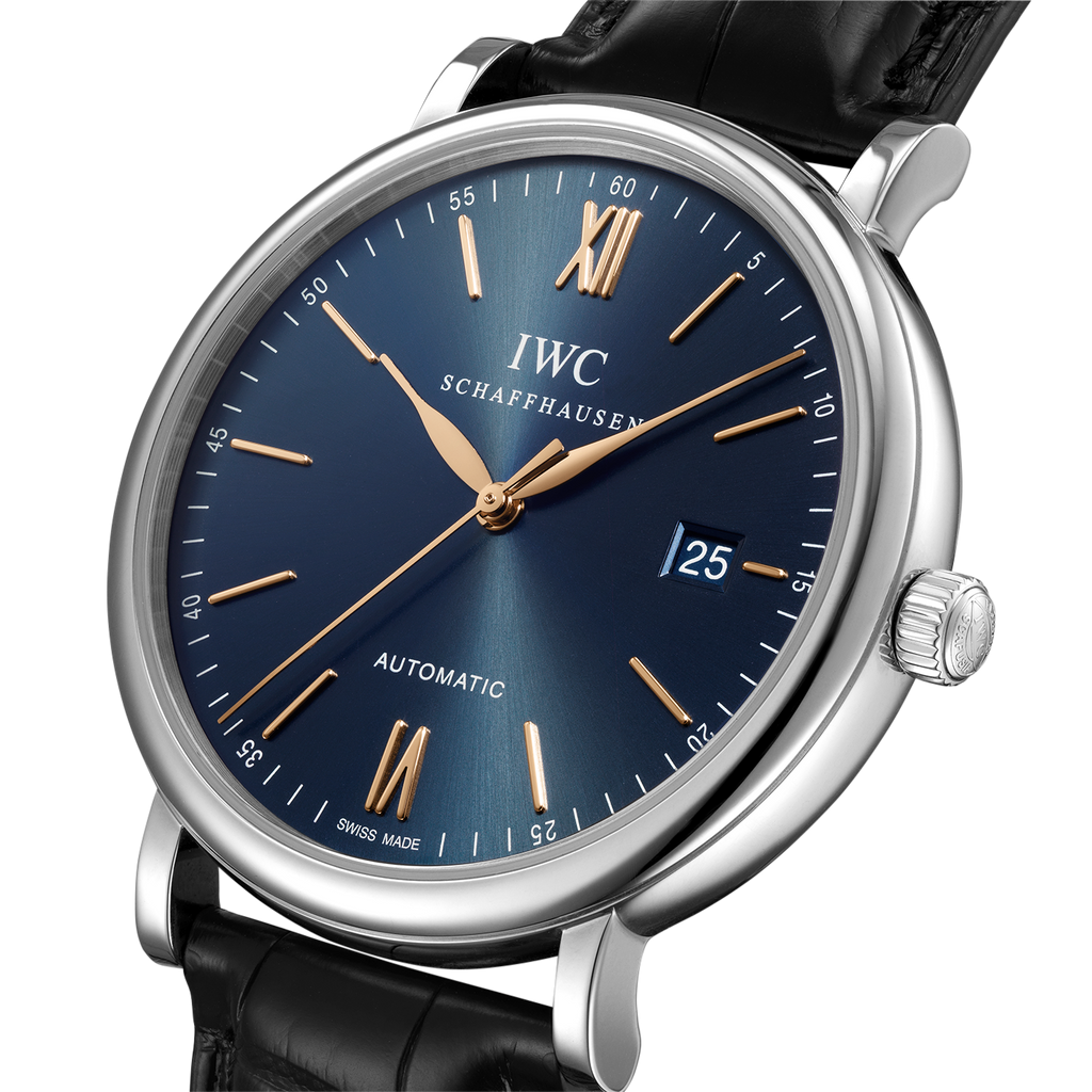 IWC Portofino Automatic Blue Dial Black Leather Strap Watch for Men - IW356523 Buy Now By IWC
