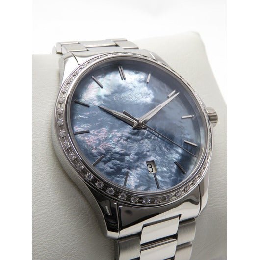 Gucci G Timeless Diamonds Mother of Pearl Blue Dial Silver Steel Strap Unisex Watch - YA126458 Buy Now By Gucci